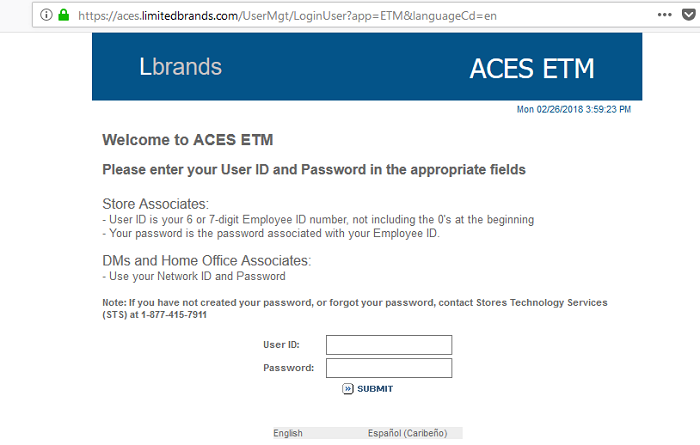 aces etm login - aces login